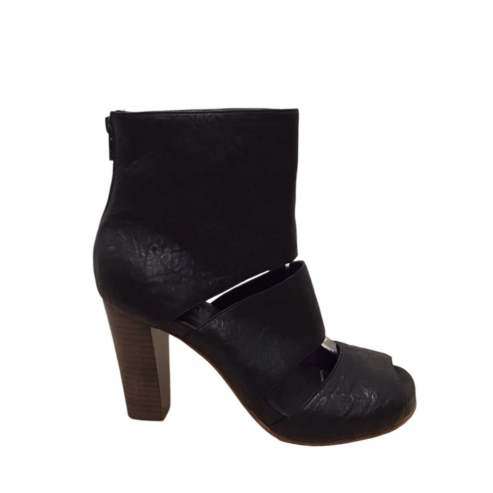 Anthropologie Gee Wa Wa Black Leather Gladiator Peep Toe Heels - Picture 2 of 9